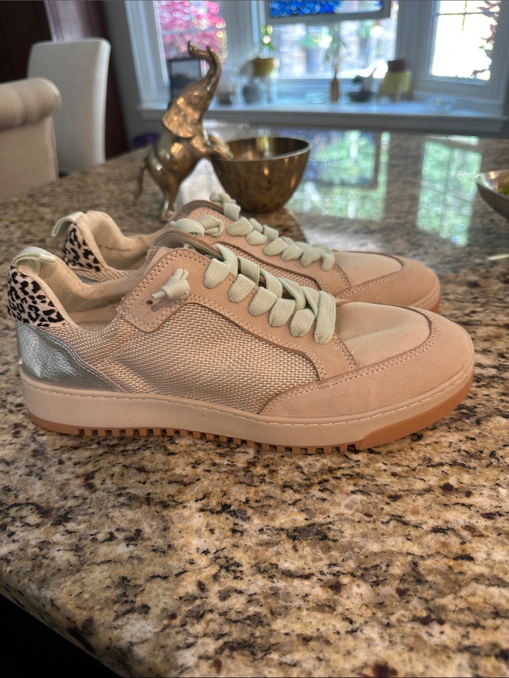 Dolce Vita Beige Sneakers with Silver Heel and Leopard Tab size 10 New